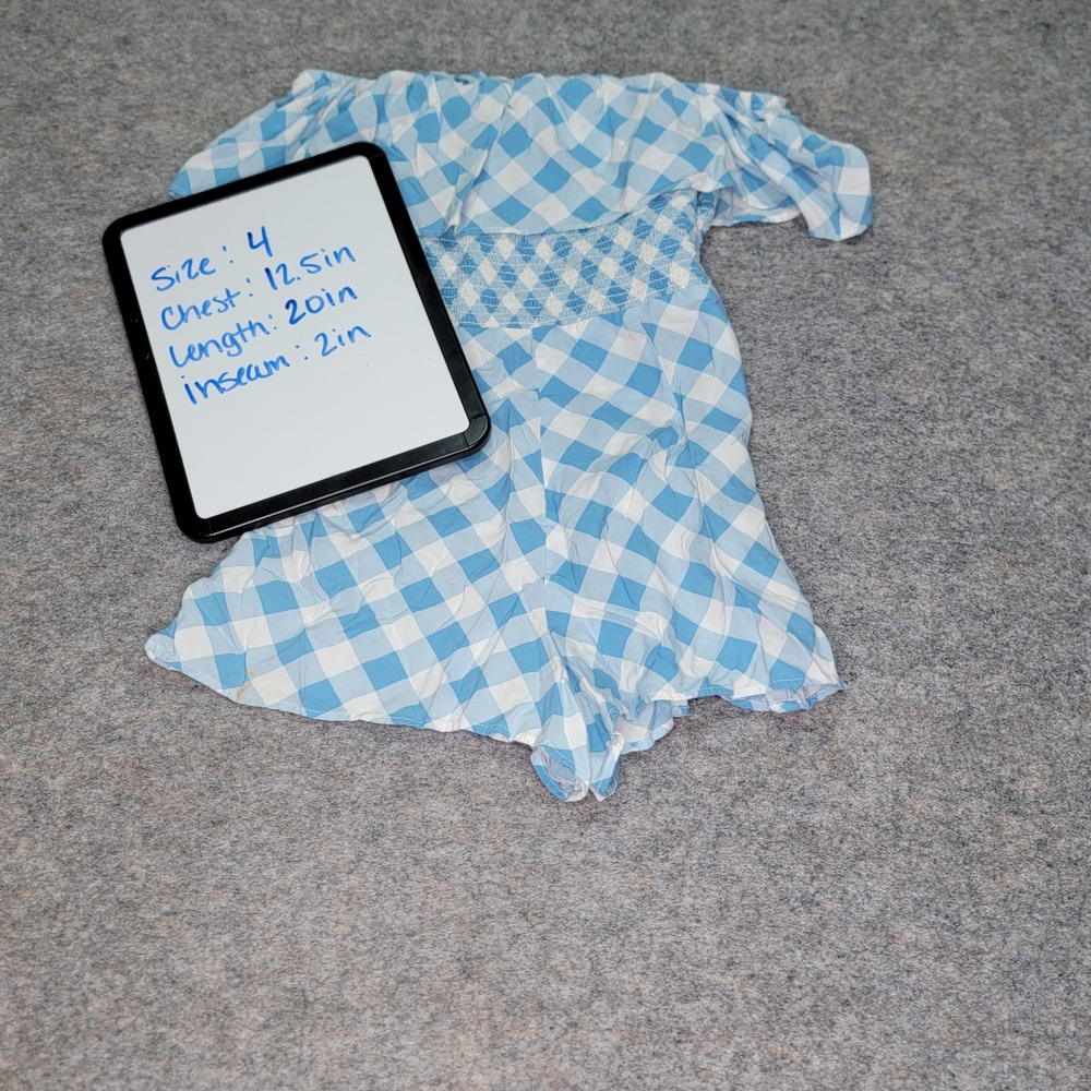 ASOS Blue Gingham‎ Off Shoulder Romper Women's Size 4 Smocked Summer Casual